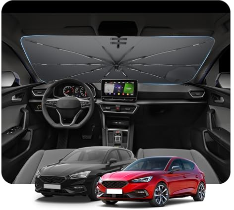 [2026 Actualización] BSTW Compatible con Seat Leon mk4 2020-2025 2026 Parasol para Parabrisas, Parasol Plegable Automático Diseño con Cordón, Protector Solar y Protección UV Leon Accesorios