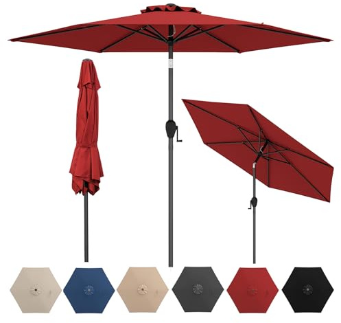 RELAX4LIFE Parasol Inclinable 230cm, Parasol de Jardin Extérieur, 6 Baleines Robustes, Mât en Métal, Manivelle, Inclinaison à 35°, Protection Solaire pour Balcon Terrasse (Bordeaux, 2,3 M)