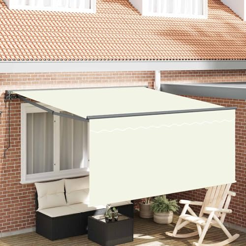 Ziaphsol Tenda da sole retrattile color crema, 350 x 250 cm, in poliestere e alluminio, con telecomando, protezione solare per terrazza, giardino, balcone, protezione UV, protezione dal vento