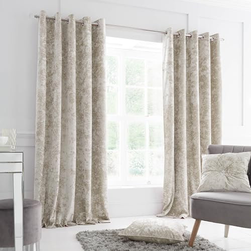 Catherine Lansfield Vorhang aus gecrashtem Samt mit Ösenaufhängung, Polyester, Natur, 152,4 cm x 228,60 cm