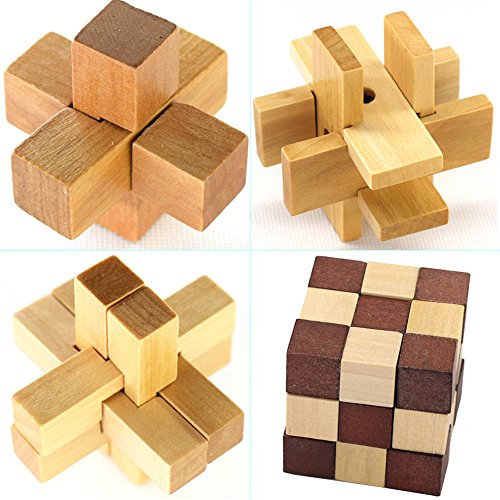 Gracelaza Casse Tête en Bois Set 4 Pièces - 3D Puzzle - Classique Brain Teaser - IQ Esprit Test - Jeu de Logique - Éducatif Jouet - Cadeau pour Adulte et Enfant