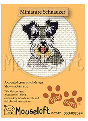 Mouseloft Mini Cross Stitch Kit - Miniature Schnauzer, Paw Prints Collection