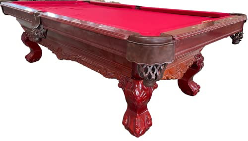 8 Ft.. Billardtisch Tunierpoolbillard Poolbillard Modell Winston Nr.8 Farbe: Kirschbaum Tuch Rot Pool Billard mit 3cm starken Schieferplatten Maß:254x142cm