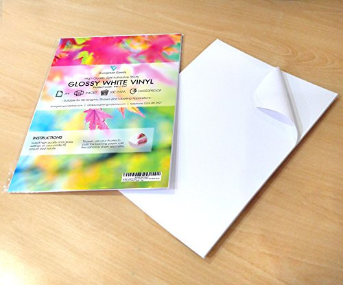 Adhesivo de vinilo autoadhesivo para impresora de inyección de tinta, color blanco brillante (PVC), tamaño A4, resistente al agua, color blanco brillante