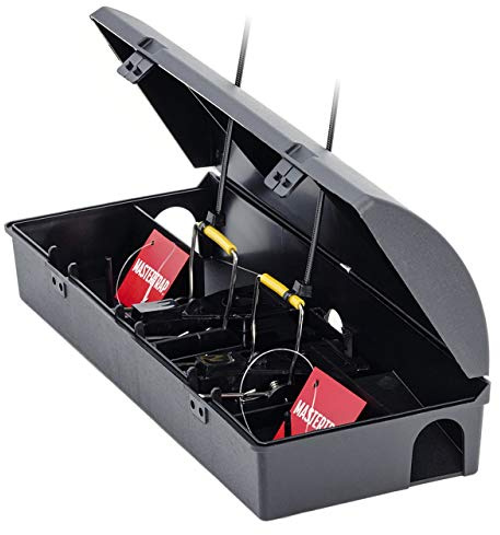 Mastertrap Mouse Trap Bait Station Box with Dual Snap Traps for Mice, Secure Locking Rodent Control Box for Indoor Outdoor Use, Safe Reusable Pest Catcher, Easy Set