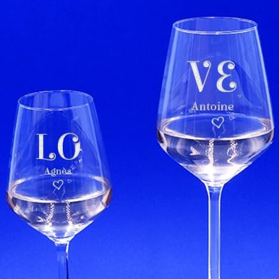 CADEAUX.COM - Lot de 2 Verres à Vin Personnalisés avec deux prénoms - LOVE - Verres à Ballon 35 cl - Idée Cadeau Personnalisé - Cadeau Noel