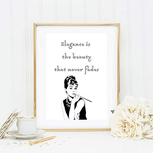 Kunstdruck ungerahmt Din A4 Audrey Hepburn - Elegance is the beauty - Spruch, Zitat, Motivation, Druck, Bild, Poster