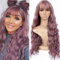 Mildiso Perücke Damen Lila Lang Locken Perücken mit Pony und Perückennetz für Frauen Super Natürlich Volle Synthetik Wig Kinder 001H