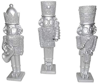 3er Set Nussknacker Dekofigur Silber 16,5 cm Weihnachtsfigur Figur Weihnachtsdeko