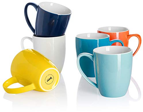 Sweese Porcelain Mugs - 12 Ounce for Coffee, Tea, Mocha and Mulled Drinks - Set of 6, Hot Assorted Colors