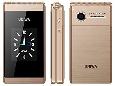 Kimbroll UNIWA X28 Old Man Flip Phone GSM Big Push-Button Flip Mobile Phone Dual Sim FM Radio Cellphone Senior Phone (gold)