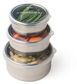 U Konserve - Recipientes redondos de acero inoxidable para alimentos con tapa de silicona- Transparente - Trío Nesting