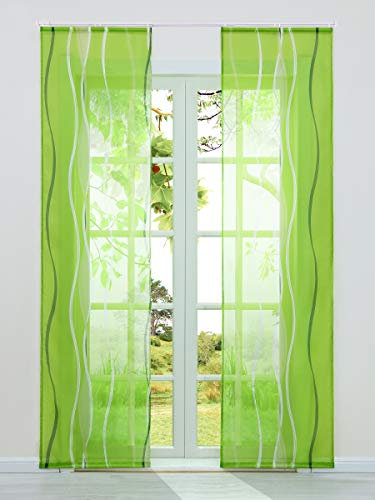 HeichkelL 2-TLG Voile Schiebegardine Flächenvorhänge mit Wellendruck Transparente Dekogardinen inkl. Klettband und Befestigungszubehör Grün 2X 57x225 cm
