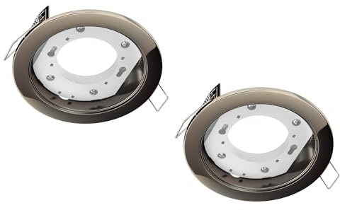 ledscom.de 2 Stück Deckeneinbauleuchte ZOBE, chrom-schwarz glänzend, rund, 107mm Ø, 1x GX53 max. 25W