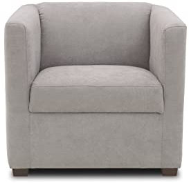 DOMO. collection Sessel Bob FK, kleiner Retro-Sessel mit Armlehnen und Federkern, Polstersessel, Cocktailsessel, Loungesessel, 73 x 75 x 69 cm (BxTxH), Webstoff in silber