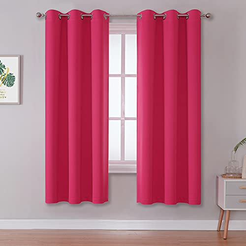 DUALIFE Rosa Verdunkelungsvorhänge für Schlafzimmer, dunkelnde Vorhänge mit Thermoösen, Fenstervorhänge für Mädchen, Wohnzimmer, 2 Paneele, 107,7 x 160,9 cm, Himbeere