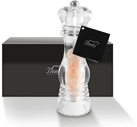 MACINA SALE BEMBO - Trasparente, Elegante, Meccanismo in Ceramica con Sale Rosa dell'Himalaya - Confezione Regalo - Altezza 21 cm