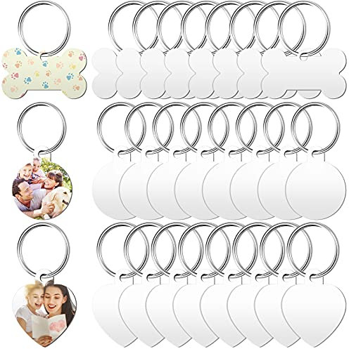 Frienda 24 Stück Aluminium Dog Tag Doppelseitige Haustier ID Tag mit 24 Stück Schlüsselanhänger für Hunde und Katzen
