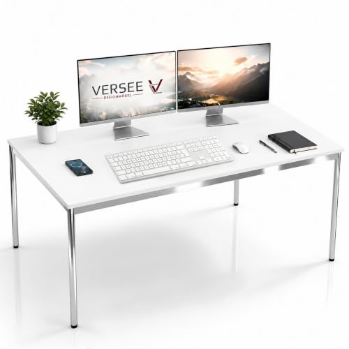 VERSEE Schreibtisch 160 x 100 cm Weiß, stufenlos manuell höhenverstellbar 75,5–90 cm, bis 200 kg belastbar, SYSTEM8X, Made in Germany