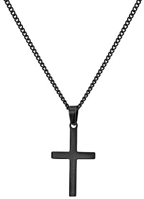 murtoo kette herren, halskette kette, kreuz kette, kreuzanhänger, edelstahl kette, geschenk herren(schwarz,M,50cm)