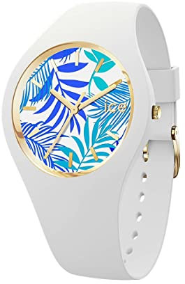 ICE-WATCH - Ice Flower Turquoise leaves - Montre Blanche pour Femme avec Bracelet en Silicone - 020517 (Medium)