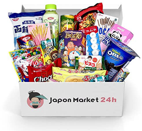 JAPON MARKET - JapanBox Premium: Dagashi - Box Bonbon Japonais - Coffret Japon Avec 20 U. Bonbon Japonais, Snack, Ramen, Chocolat, Biscuits ShinChan Et Boisson - Pack Idéal Cadeau Japonais Original