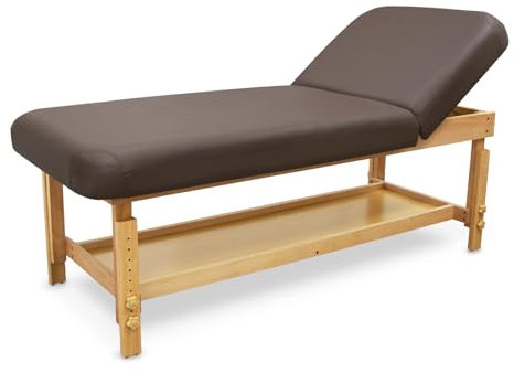 Quirumed Lettino da massaggio, legno, SPA, con schienale, colore marrone, similpelle, imbottitura ad alta densità, regolabile in altezza