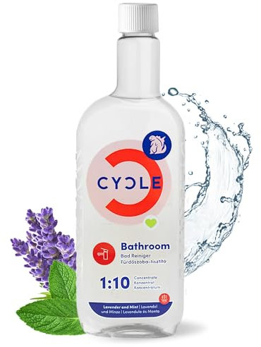 CYCLE Badreiniger Konzentrat Nachfüllpack 500ml für 5L Reinigungsmittel, Kalkentferner extra stark für Dusche & Bad mit 100% natürlichen Inhaltsstoffen, Effektives Putzmittel gegen Kalk & Seifenreste