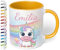 Kinder-Tasse mit Namen „Einhorn mit Regenbogen-Motiv“ – personalisierte Tasse für Jungen und Mädchen - rundum bedruckt – schönes Geschenk zu Weihnachten, Geburtstag (Goldgelb)