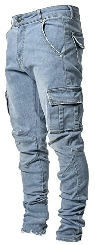 Jeans Slim Fit Pantaloni Corti Casual Uomo alla di Colore Nero con Tasche con Cerniera Skinny Strappati 8254