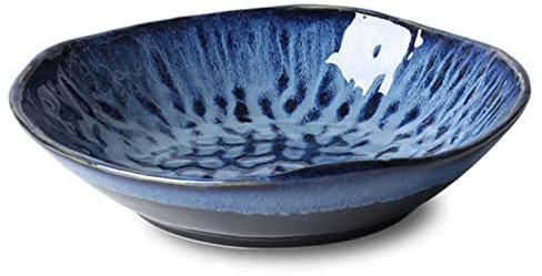 BOSUGE Salatschüsseln aus Blauer Keramik, Bunte große Pastaschüsseln, stapelbares Servierschüssel-Set, Tiefe Suppenschüsseln aus Porzellan, 1000 ml, 35 oz-blau