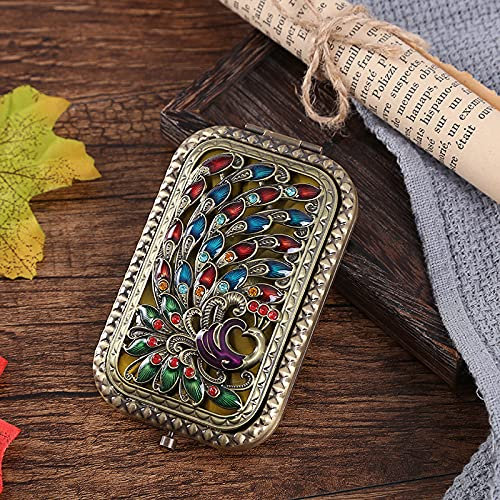 Mini Taschenspiegel,Retro Handspiegel Blumenspiegel,Tragbare Doppelseitiger Kosmetikspiegel,Antiker Klappbarer Taschenspiegel,für Damen Mädchen Frauen Kosmetik Frisur Geburtstag Party Geschenk (B)