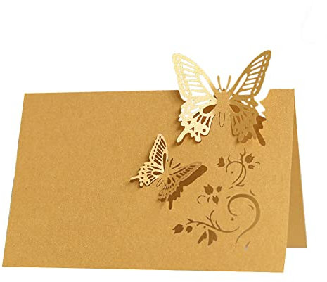 Slakerbe Tischkarte 50 PCS, Hohle Schmetterling Platzkarte Dreidimensional Namenskarte Leere Sitzkarte Tischdeko für Hochzeit Einladung Geburtstag Party Taufe Familienfeiern, Gold
