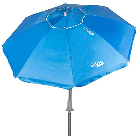Aktive 62273 - Sombrilla playa antiviento plegable azul Ø190 cm, Con revestimiento plateado y protección UV 50, paravientos playa, sombrilla parasol grande, para-sol playa, sombrillas para playa