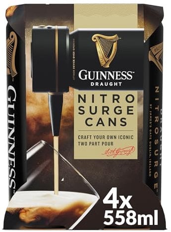 Guinness Draught│Nitrosurge│Stout Beer│4.1% vol│4x558ml│Perfect Pub Pour At Home│Cans │Device Sold Separately