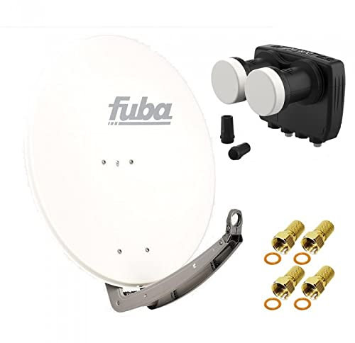 HD Digital Sat Anlage 2 Satelliten Astra/Hotbird - 2 Teilnehmer | Fuba DAA780W Sat Schüssel 78cm weiß + DUR-line MB6-TW Monoblock Twin LNB 6° (DVB-S2, HDTV, 4K/8K, 3D) + 4xF-Stecker vergoldet