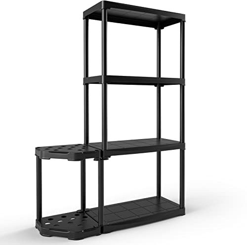 COSTWAY Étagère de Rangement à 4 Niveaux en Plastique, Support d'Outils à 12 Trous, Étagère Garage, Charge Maximale 80 kg, pour Maison, Garage, Atelier, 60 x 30 x 133 cm (L)