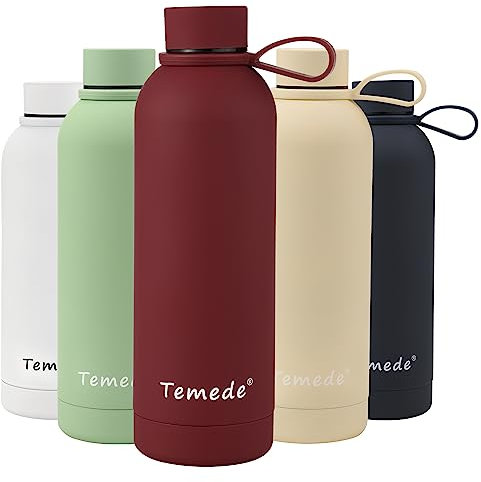 Temede Large Stainless Steel Insulated Water Bottle 1L, Vacuum Flask BPA-Free, 12hrs Hot & 24hrs Cold Drinks, Thermal Metal Sports Bottles, Leakproof Double Wall Drinking for Kids, Gym, Running,Travel