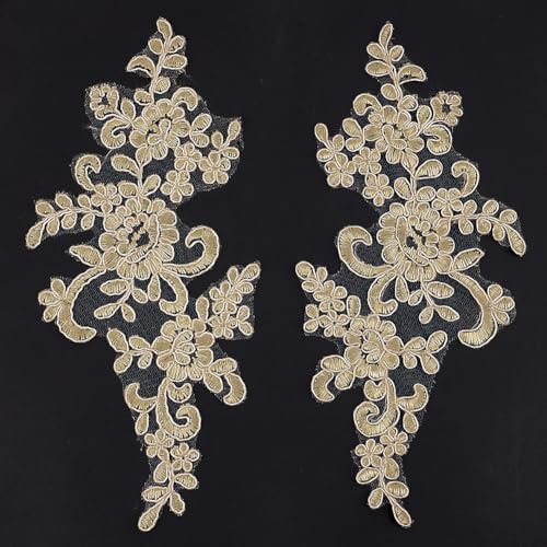 GORGECRAFT 2 Paar 3D-Perlen-Blumensequenz-Spitzenapplikationsmotiv Zum Aufnähen Bestickte Spitzenapplikation Hochzeitskleid Braut-Kopfschmuck Verzierungsflicken Für Kleidung Nähen Blanchierte Mandel