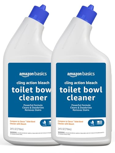 Amazon Basics Toilet Bowl Cleaner with Cling Action Formula, Bleach, Fresh Scent, 24 Fl Oz, Pack of 2, Packaging May Vary