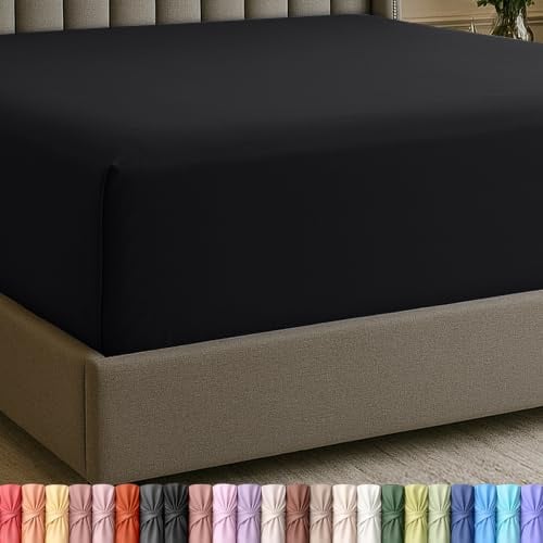 Utopia Bedding Queen Deep Pocket Fitted Sheet – Extra Deep Pocket – Fits up to 21 Inch Mattress – Hotel Luxury – Soft, Breathable and Comfy – Shrinkage and Fade Resistant – Easy Care – (Black)
