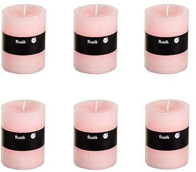 Stumpenkerzen Rustic 6er Set - Stumpenkerze, Blockkerze, Kerze, Adventskranz, Advent - Kein Ruß - (7x8, Light Pink, 6)