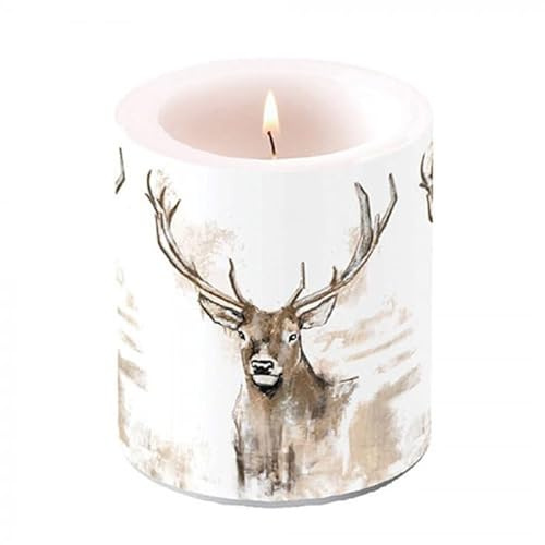 Ambiente Kerze Stumpenkerze Antlers Hirsch 10 cm hoch Jagd Landhaus 45h Brenndauer