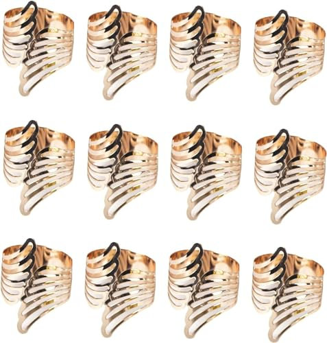Serviettenringe, weihnachtliche Tischdekoration, Engel-Serviettenring-Schnalle aus Metall, 12er-Set, einfacher gewellter Serviettenhalter for Hochzeits-Hotel-Tischdekoration-Gold-1,5 Zoll ( Color : Ro