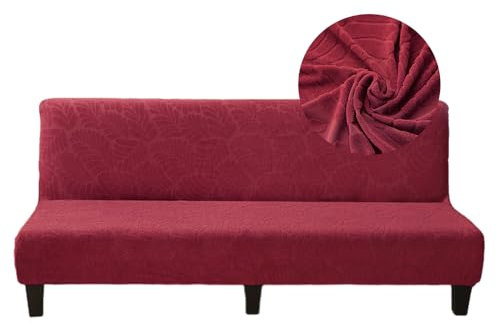 Surwin Einfarbig Sofabezug ohne Armlehnen Stretch Armlose Sofabettüberzug Clic Clac Jacquard-Blatt Winter Plüsch Sofahusse Schonbezug Protector für Klappcouch Schlafsofa (2 Seater,Rose Violett)