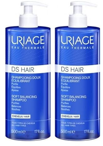 URIAGE | DS HAIR - Mildes Ausgleichendes Shampoo 500ml | Reinigt, gleicht aus und beruhigt | Gesundes, seidiges Haar | Mit Thermalwasser aus den französischen Alpen | 2x DS HAIR