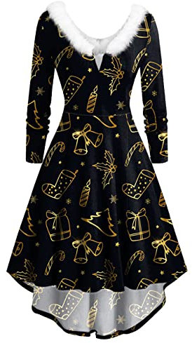 Awrvia Black Friday Angebote 2023 Weihnachtskleid Damen Elegant Weihnachtskleider Lang Classic Winterkleid 2024 Lässige Partykleid V Ausschnitt Kleider Vintage Mode Kleid Winter Sweatkleid
