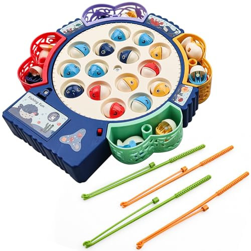 Morofme Magnetic Fishing Game Toy Play Set Includes 25 Fish and 8 Fishing Poles on Rotating Board with Music On/Off Switch for Quiet Play | Montessori and Motor Skills Educational Board Game Gift