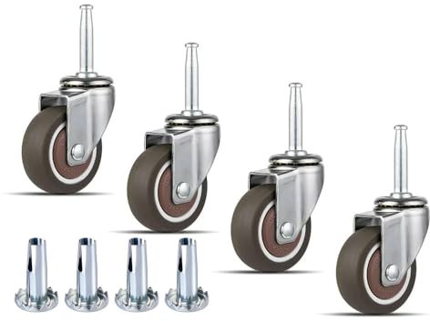 NERILEE Rubber Caster Wheel 1.5 Inch Set of 4 Stem Casters 5/16 x 1-1/2 (8 x 38mm) Stem and 20mm Dia Sockets, for Furniture Crib Trolley Dining Car Casters