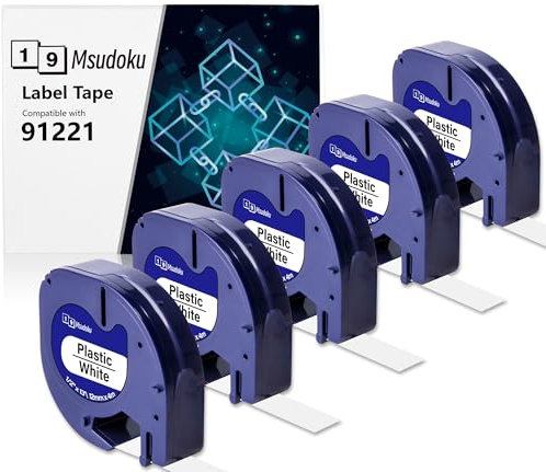 5x Msudoku 91221 Kompatibel Dymo Letratag Etikettenband 12mm x 4m Ersatz für Dymo Letratag XR Bänder Schwarz auf Weiß Kunststoff S0721660 Schriftband, für LT100H LT100T QX50 XR XM 200B